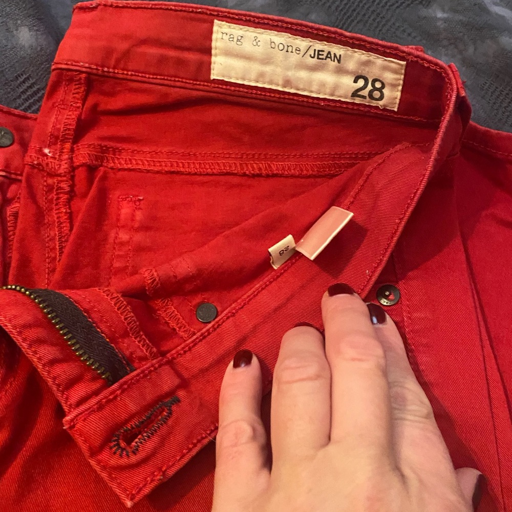 Rag & bone jeans size 29 red skinny jeans with zipper details